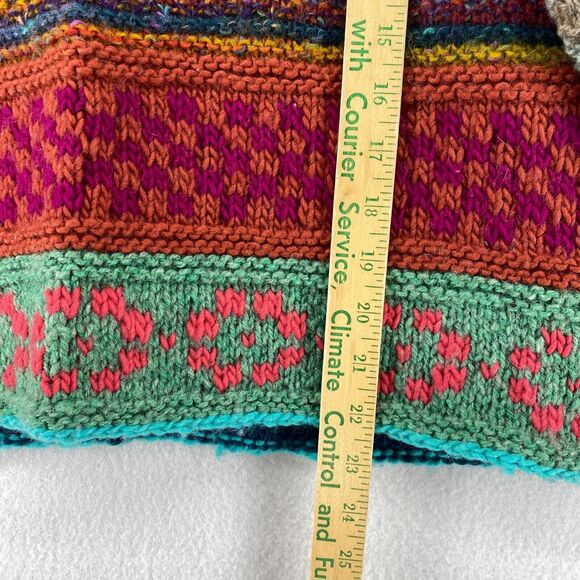 HAND KNIT Sweater Womens M Nordic Striped Jacquard Chunky Jumper Boxy Pink Blue - Picture 13 of 14